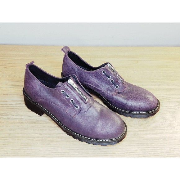 Diesel Oxford Women's Size 8? Purple Leather Zipper Suede Block Heel Barely Worn - Picture 2 of 7